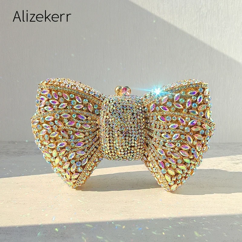 Alizekerr Rhinestone Bow Evening Bags Women Boutique Gorgeous Classy Sparkling Diamond Clutch Purses And Handbags Wedding Party