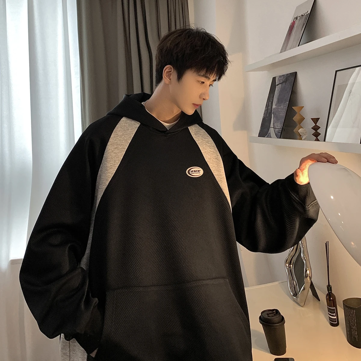 

Модная толстовка с капюшоном для мальчиков, весенне-осенняя повседневная спортивная уличная одежда в стиле High Street, молодежная, удобная, свободного кроя