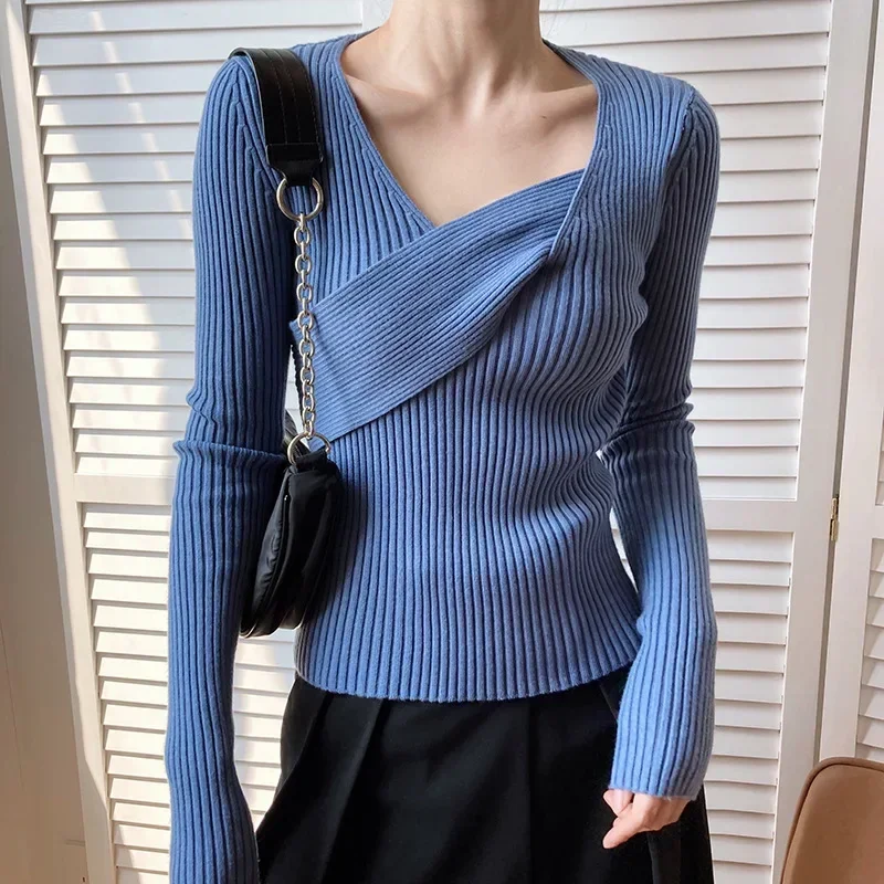 

Women's 2024 New Sweater Fashion Long Sleeve Knitted Crisscross Sweater Pullover Winter Clothes Women Pull Femme Knitted Sweater