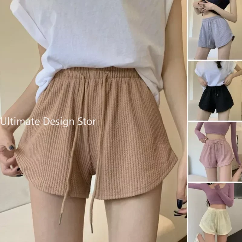 Women Shorts Summer High Elastic Lace Up Drawstring Wide Leg Sweat Short Fitness Running Shorts Loose Casual Large Sports Pants