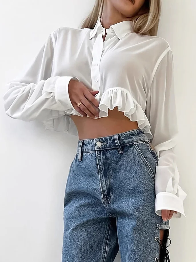 

Женская укороченная блузка с пуговицами и бантом, с рисунком в виде золотых роз, волнистых клубничных точек и замка, текстура в стиле Downtown Packet Vibe