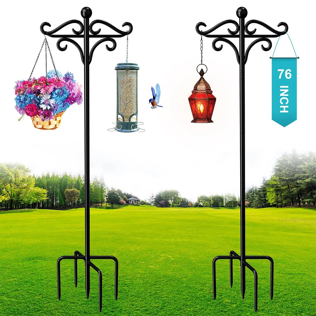 Adjustable Double Shepherds Hook for Outdoor 76 Inch Two Sided Bird Feeder Pole for Hanging Plant Baskets, Solar Lanterns