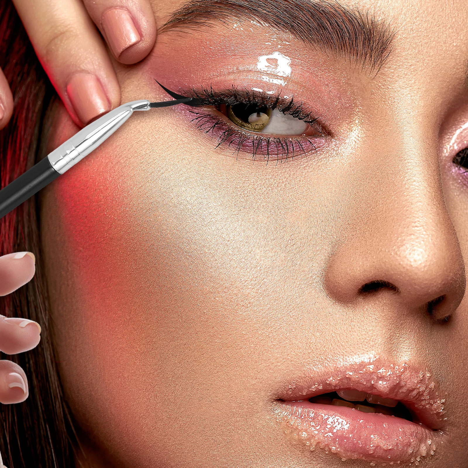 3 szt. Pędzle do eyelinera z ukośną główką, miękkie włosie, nie mechacą się, precyzyjna aplikacja eyelinera i konturowania ust, do użytku w podróży.