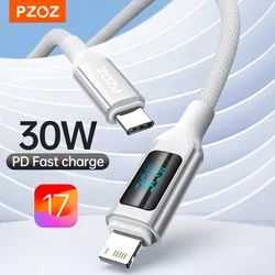 PZOZ 2M Fast Charging Cable 30W PD Type C For iPhone 14 13 12 11 X XS Pro Max 8 7 6 Plus 5 SE iPad LED Fast Charge Cable Cord