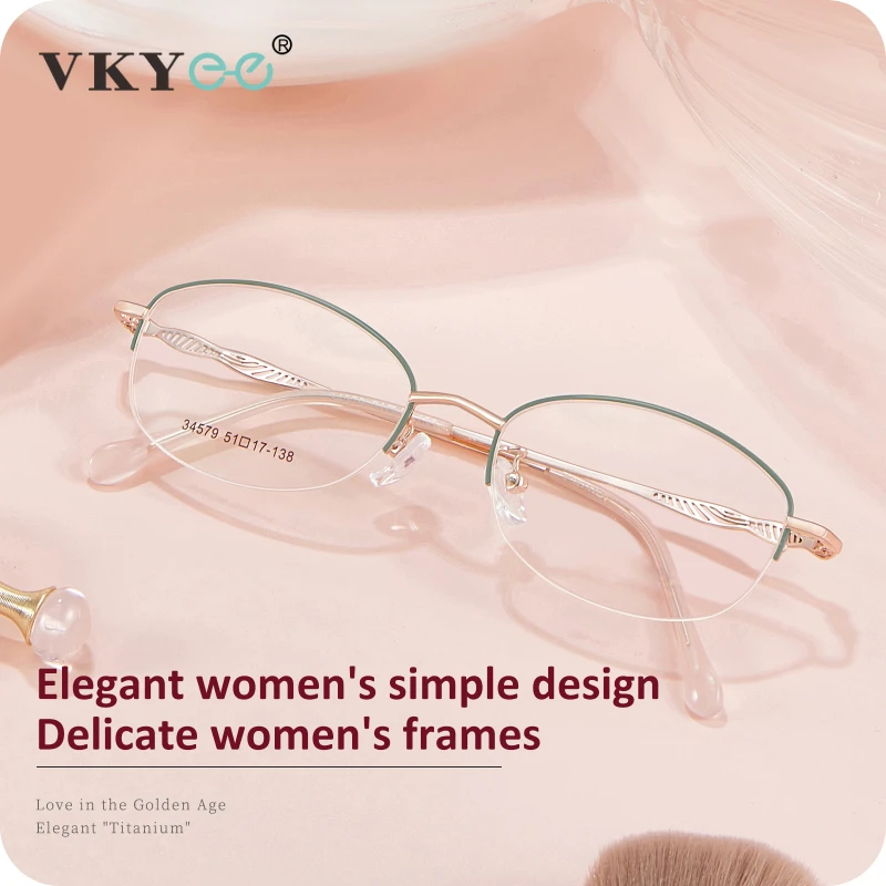 VICKY Lightweight Fashion Elegant Ladies Alloy Half Rim Eyeglasses Frames Tender Oval Anti-Blue Light women Customized 34579