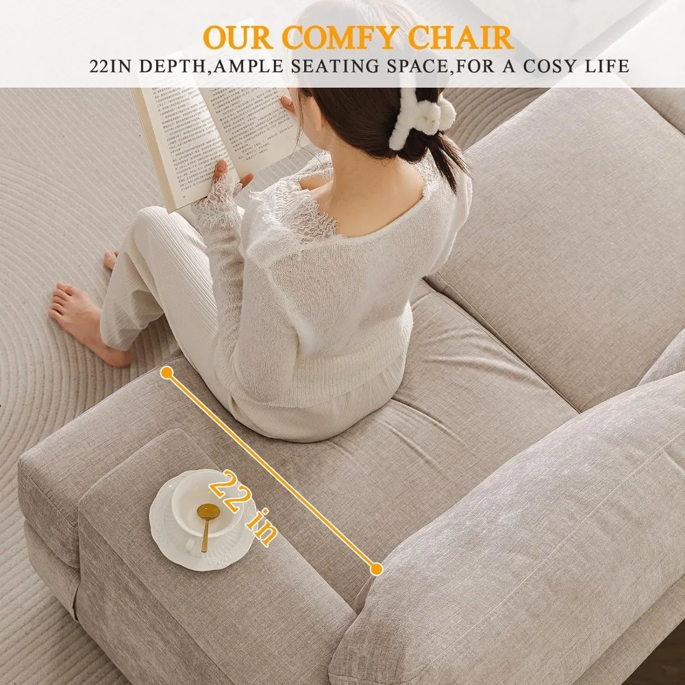 Canapé en forme de L de 85 pouces avec, canapés 3 places avec pouf mobile, canapé sectionnel confortable avec coussin épais, Chenille S