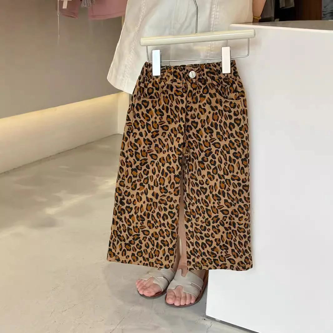 

Kid Girls Skirt 2024 Autumn New Straight Leg Pants Children's Loose Casual Pants Retro Fashionable Leopard Print