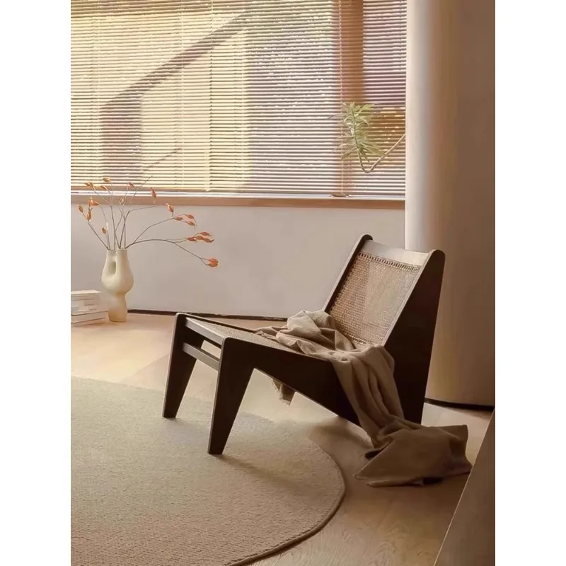 

Medieval solid wood rattan sofa chair living room balcony leisure single sofa chair lazy sofa chair