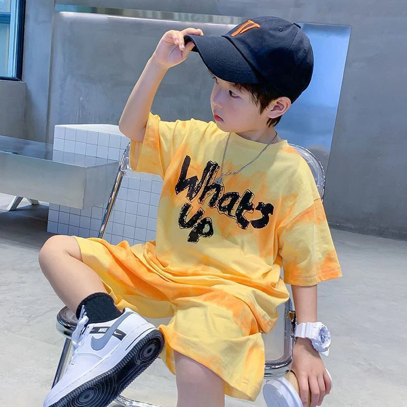 Loose Outfits Children Streetwear what\'s up 2024 New Boy Summer Quick dry Suit Short Sleeve TShirt + Shorts Two piece Sports Set