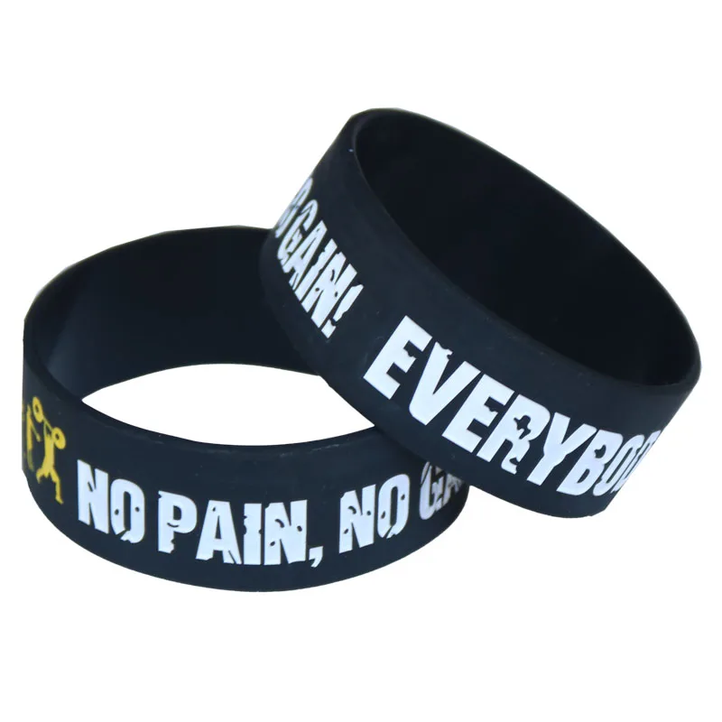 Hot Sale 1PC Everybody Fit No Pain No Gain Silicone Wristband Wide Band Motto Rubber Bracelets & Bangles Armband Gift SH078