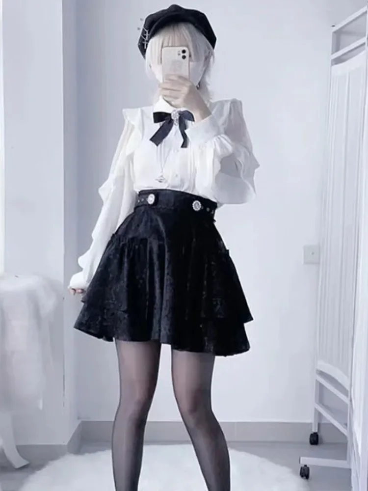 Y2k Ästhetik Rüschenhemd 2025 Japanische Kawaii Tops Blusen Fee Harajuku Plissee Blusas Vintage Lolita Kleidung Mall Goth 2025