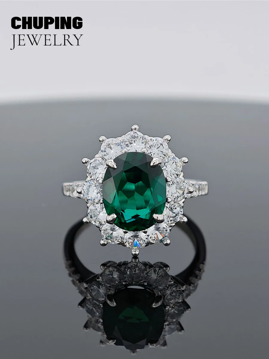 

Кольцо Chu Ping Fine Jewelry Lab изумрудной овальной огранки S925 с винтажным подвесом и сверкающим блеском для посещения важных случаев
