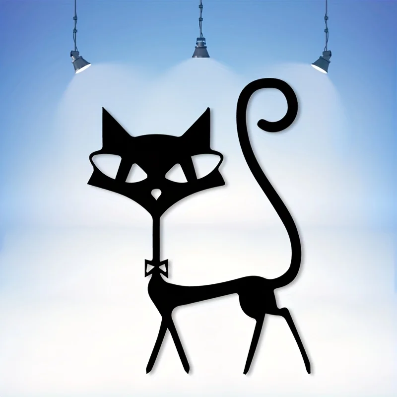 

1pc Silhouette Cat Metal Wall Art - Vintage Iron Pet Decor with Unique Curved Tail & Elegant Design, Perfect for Office,