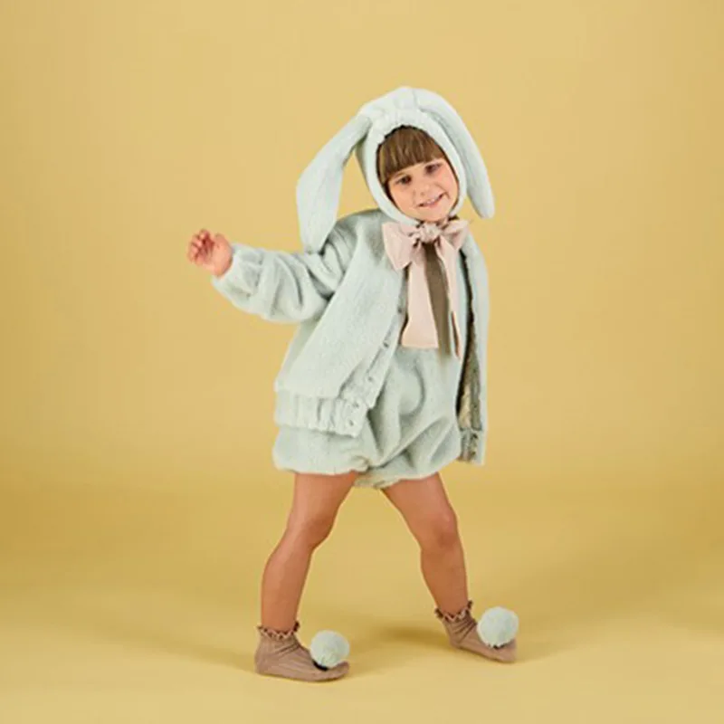 Winter Carbon Brand Children Plush Jacket Newborn Baby Cute Rabbit Series Romper Girls Pink Rabbit Shorts Cap Boys Warm Outwear