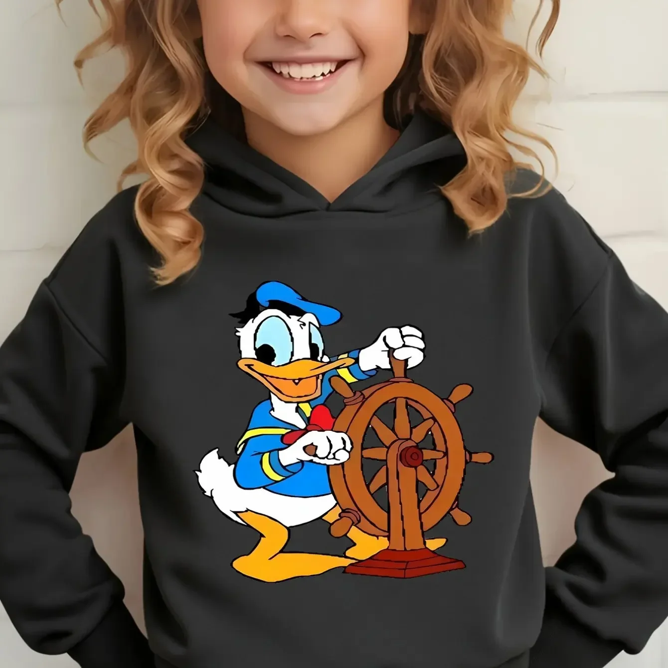 ديزني دونالد داك الخريف الشتاء موضة الاتجاه الأطفال مقنعين البلوز اليومية في الهواء الطلق الرياضة الشارع ملابس علوية فضفاضة غير رسمية