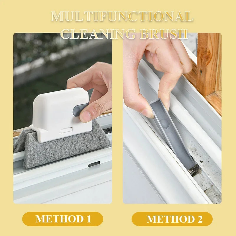 Windowsill Groove Cleaning Brush 2-in-1 Windows Slot Clean Tools Home Deadend Cabinet Crevice Brush Scouring Pad Cleaning Brush