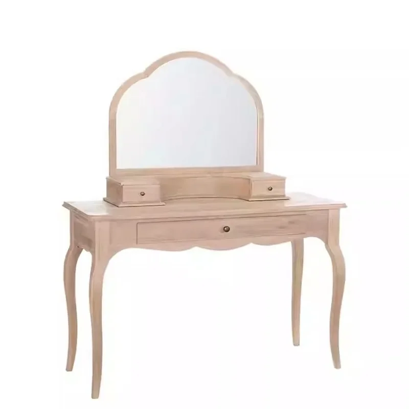 

American solid wood dresser with mirror retro old makeup table French light luxury small apartment bedroom