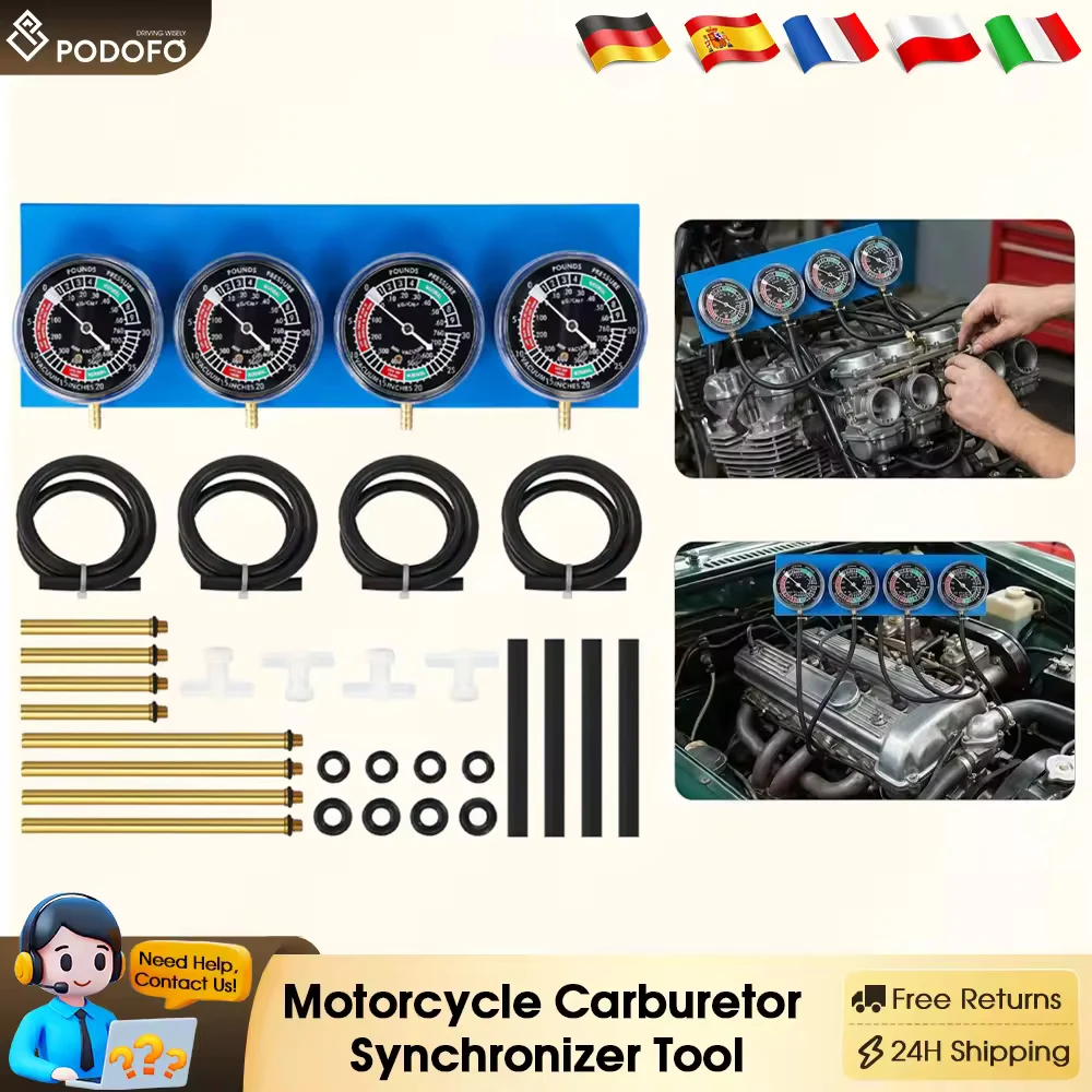 Narzędzie do synchronizacji gaźników motocyklowych Podofo, narzędzie do synchronizacji gaźników podciśnieniowych do 4-cylindrowych motocykli, narzędzia diagnostyczne.