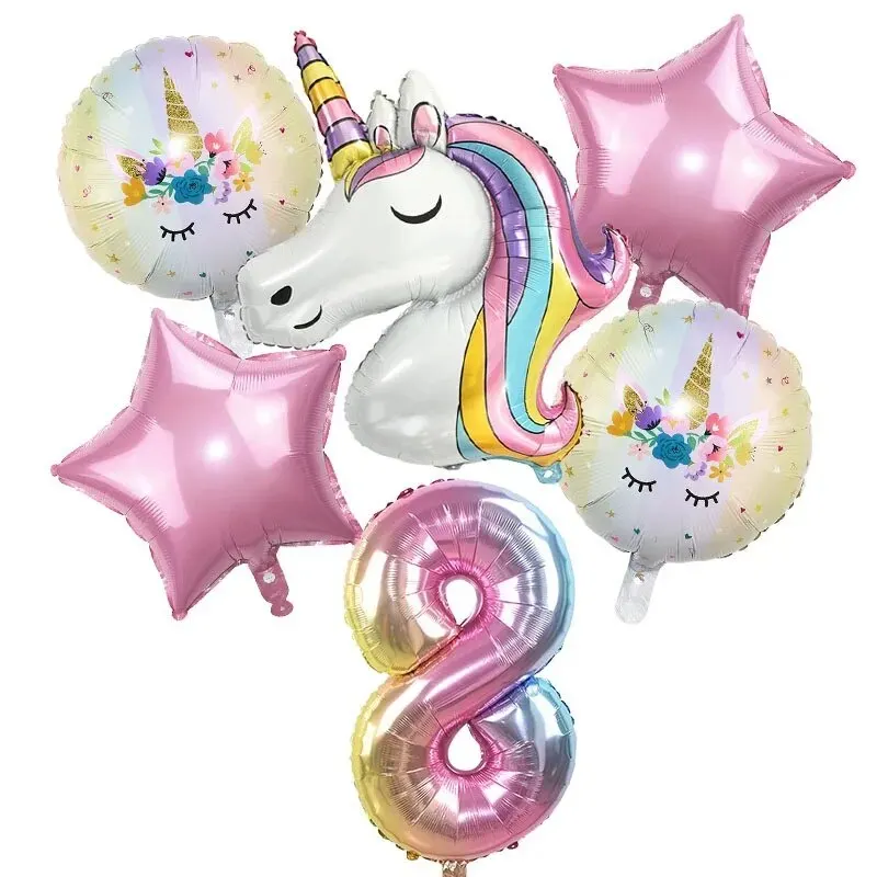 1Set Rainbow Unicorn Balloon 32 Inch Number Foil Balloons 1st Kids Unicorn Theme Birthday Party Decorations Baby Shower Globos