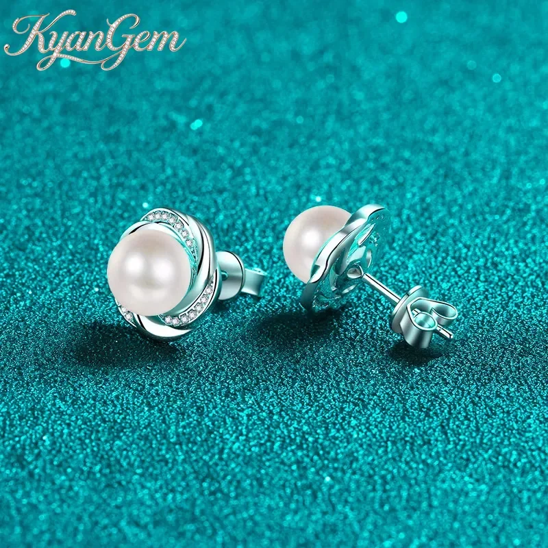 

KyanGem 18K Gold Inlaid Diamond Plum Blossom Earrings, Moissanite Freshwater Pearl Pt950 Platinum High-end Earrings,