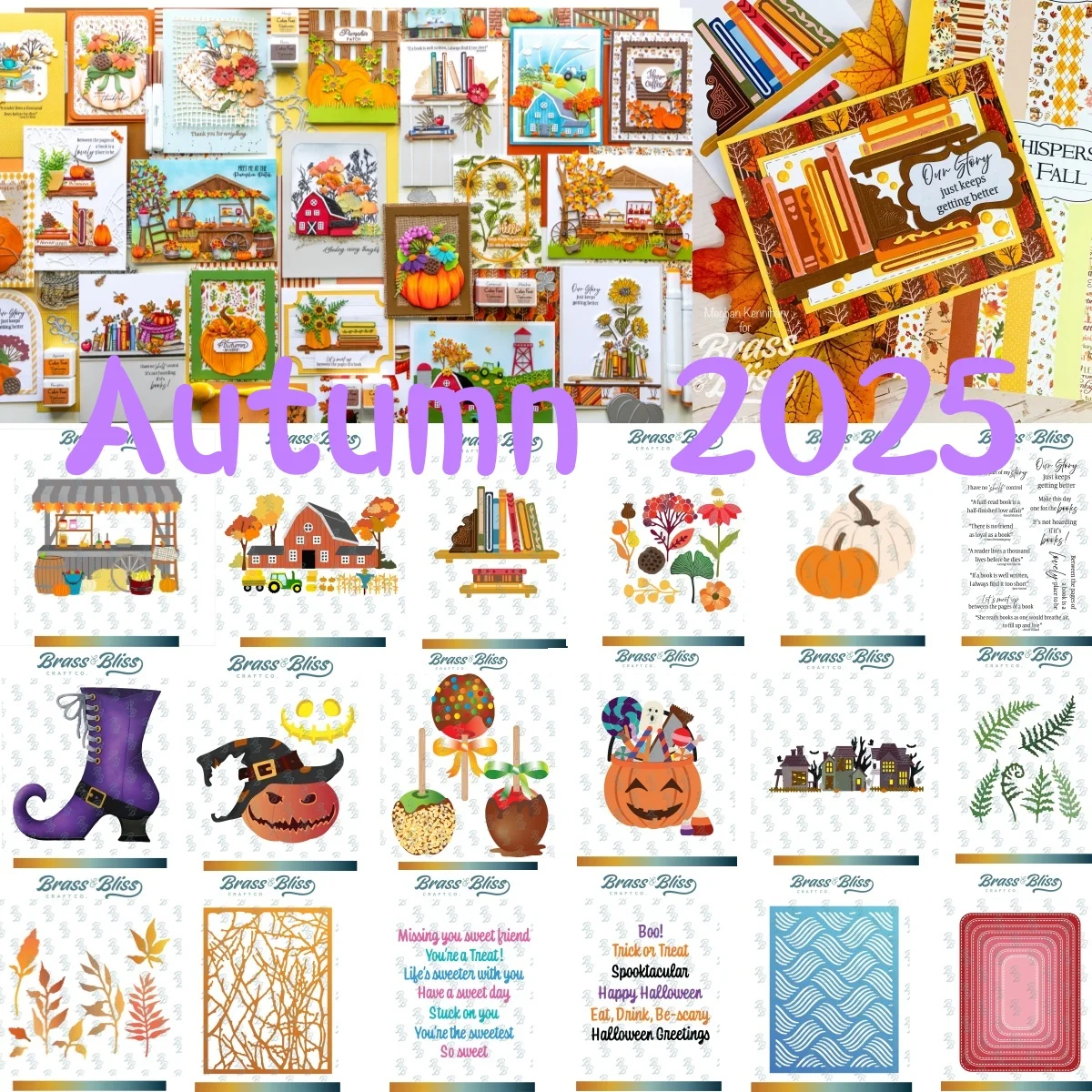 

2025 Autumn Bookshelf Florals Metal Cutting Dies Clear Stamps for DIY Making Card Scrapbook Embossed Paper Album Craft Supplies