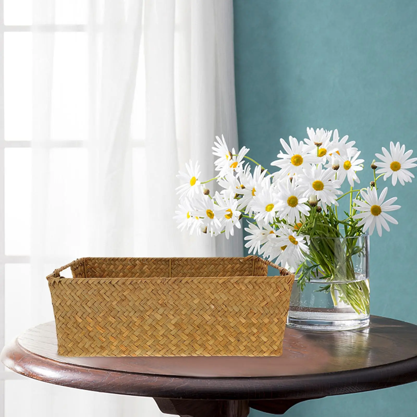 

Bamboo Storage Basket Rectangle Handwoven Seagrass Snack Farmhouse Countertop Shelf Baskets Bedroom Room Bathroom Storage