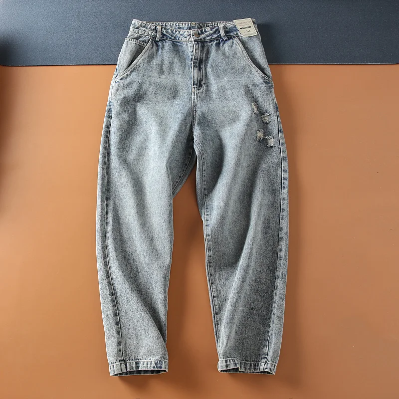 

Retro Japanese Style Men's Loose Casual Harajuku Jeans Washed out Faded Hole Dad Pants All Seasons Wear Comfortable Breathable