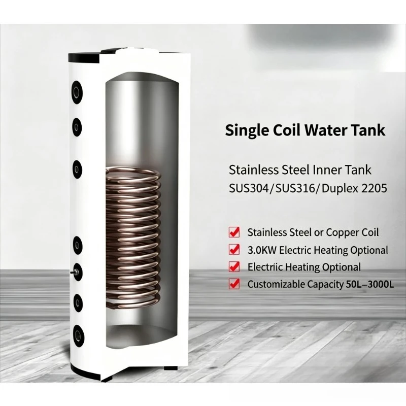 Pressurized Insulated Hot Water Storage Tank with Coil Heat Exchanger for Wall-Hung Boiler & Solar Heating System