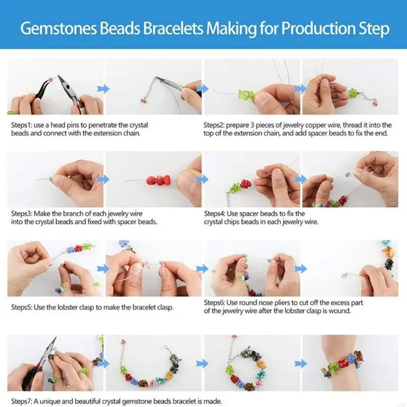 N7MF 24 Grids Irregular Gravel Beads Set Natural Stone Beaded Accessories with Crystal Thread Open Ear Hook Pliers