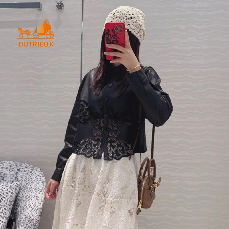 Winter-Lederjacke, Revers, Spitze, modisch, 100 % echtes Schaffell, Leder, leichte und zarte Damen-Lederjacke