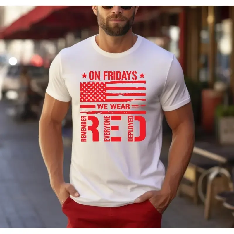 On Friday We Wear Red T Shirt Remember Everyone Deployed American Flag Us Veteran