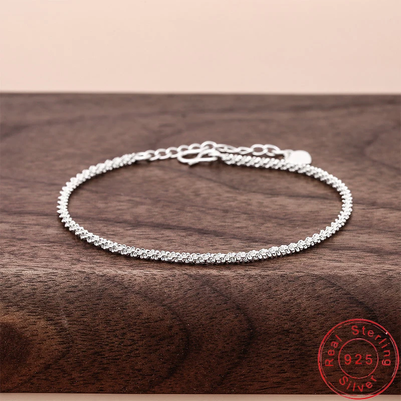 925 Sterling Silver Twisted Weave Bracelet Classic Simple Shiny Hemp Rope Women & Girl Fashion Hand Chain Anklet Jewelry Gift