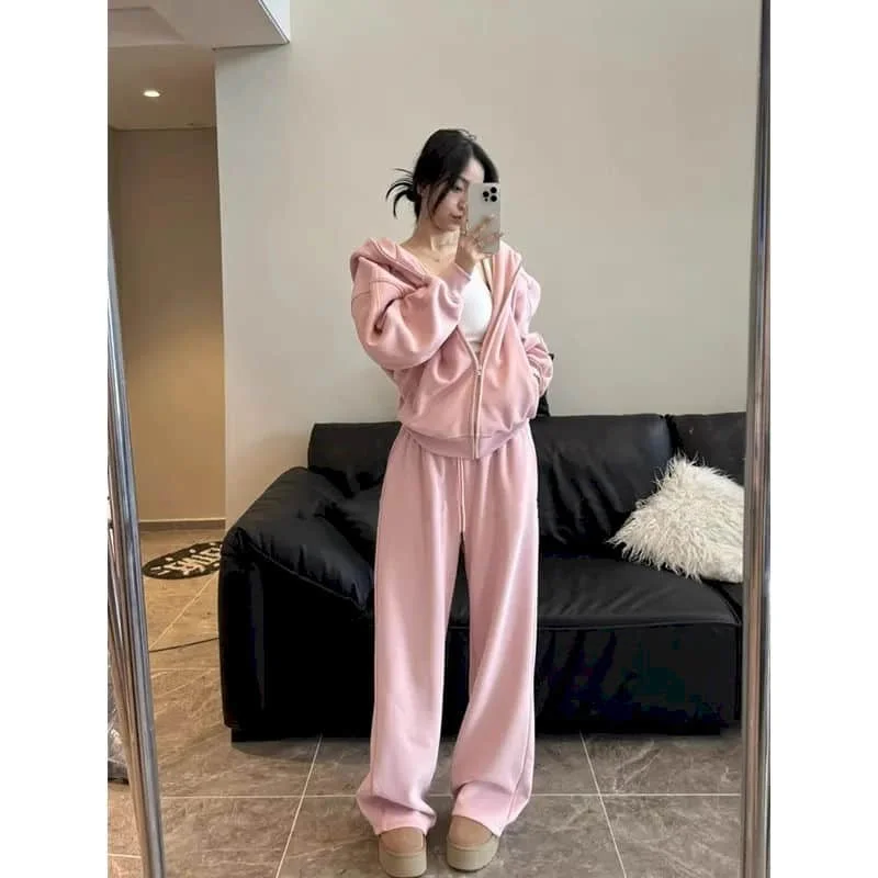 

Pants Sets Women's Fashion Hooded Sweatshirts Straight Pants Casual Sportswear Two Piece Set for Women LOOSE High Street Clothes
