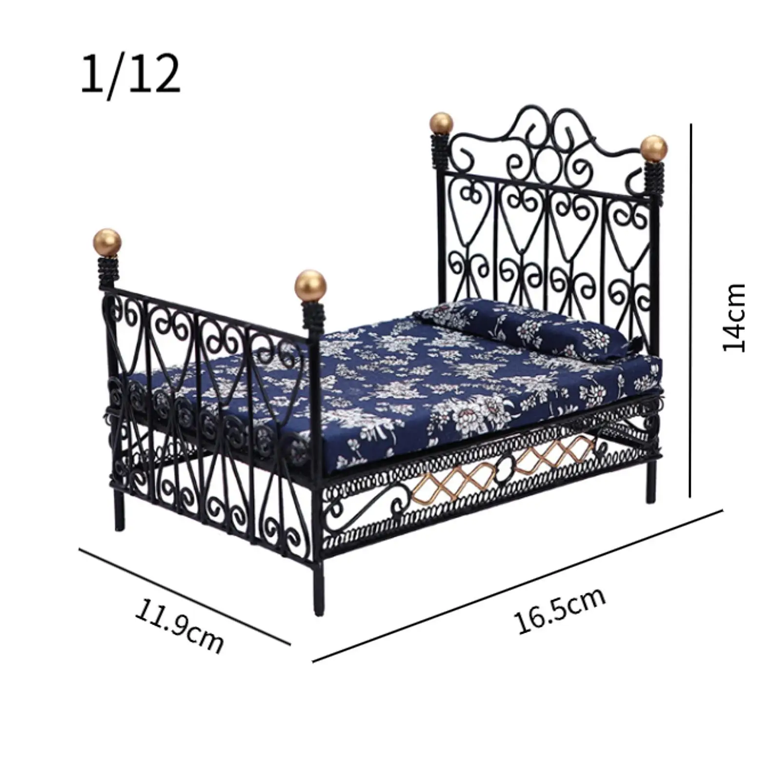 Miniature Dollhouse Furniture Double Bed European Style Iron Cloth Model for Doll House Living Room Scene Ornament Photography