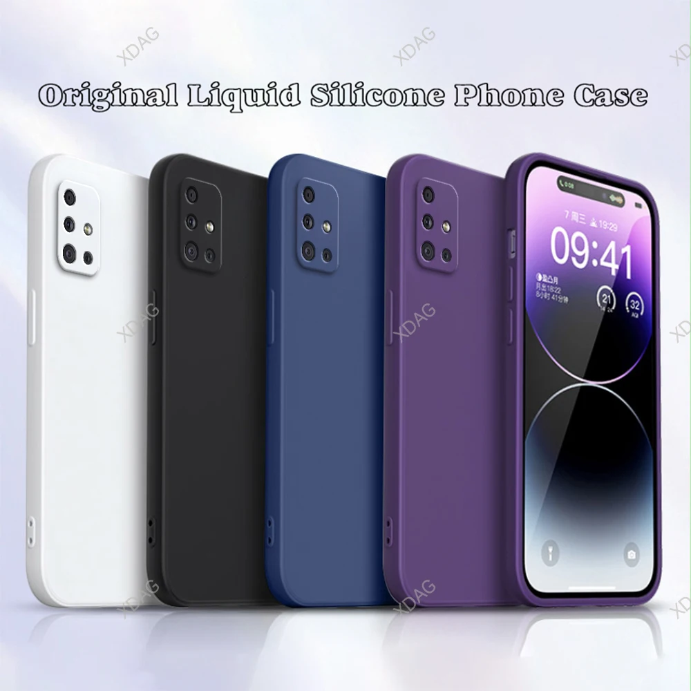 Basic Mobile Phone Case for Samsung Galaxy A51 A71 A31 A21S A41 Soft Liquid Silicone Square Classic Camera Protection Back Cover