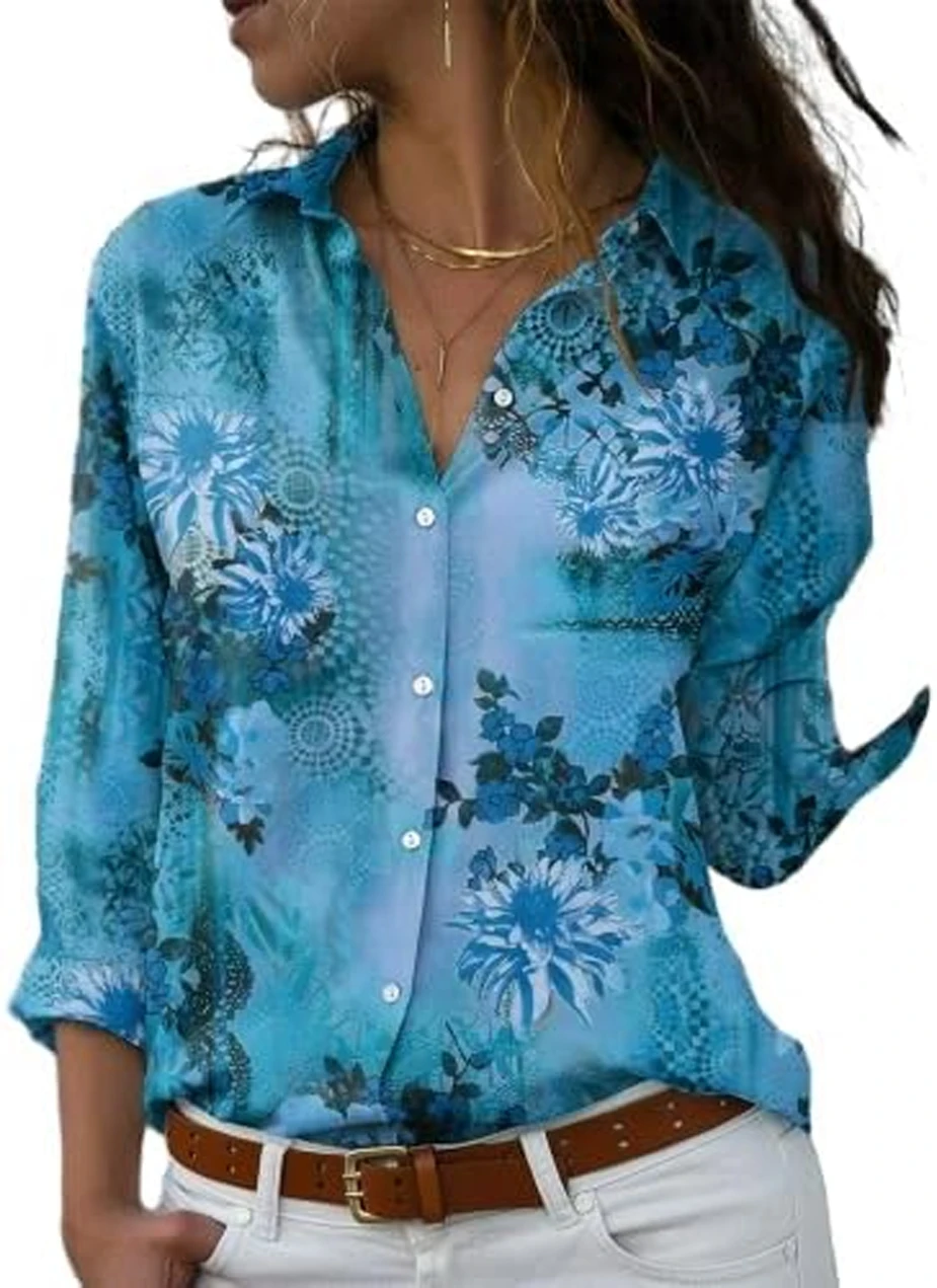 2026 Women's Fashion Comfortable Soft Long Sleeve Lapel Shirt Colorful Gradient Butterfly 3D Printed Shirt Street Focus Goddess