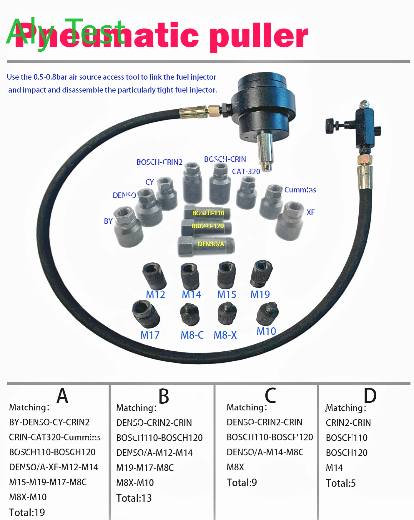 

Free Shipping 1000NM Puller Removal Tool Diesel Fuel Injector Pneumatic Sets For BOSCH DENSO CAT CUMMINS Air Source 0.5-0.8bars