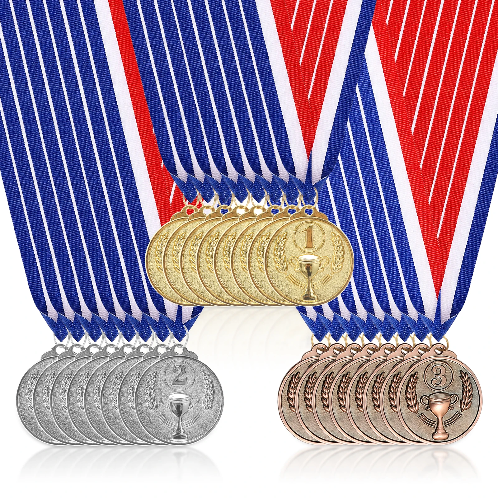 24 Pcs Award Medals with Ribbon Zinc Alloy Double Sided Winner Medals  Award Medals Winner Medals Gold Silver Bronze Medals