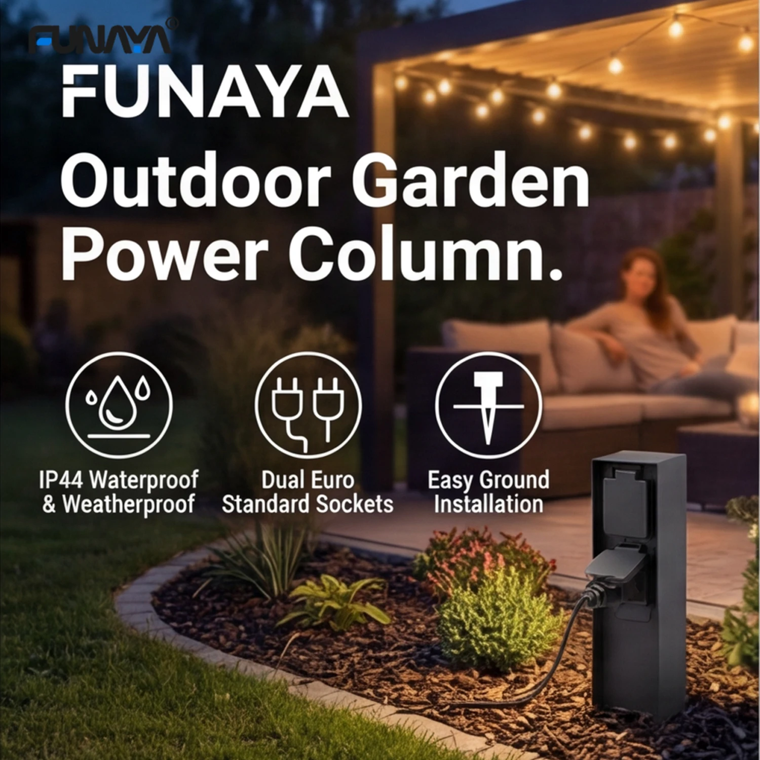 FUNAYA Outdoor IP44 Waterproof Socket EU KR US UK Universal Garden Power Dual AC220 250V Outlet for Secure Externally Electrical