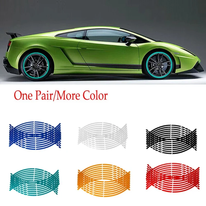 

16Pc Motorcycle Bike Car Tire Reflective Stickers Cool Styling Tyre Rim Trim Decal Strip Tape Red Blue Waterproof Exterior Parts