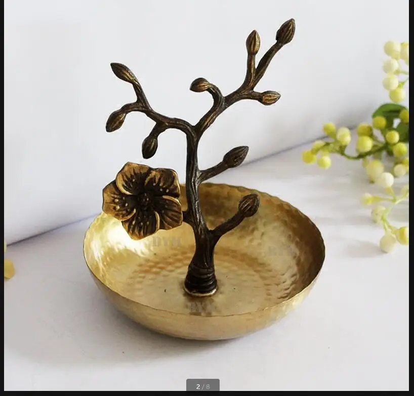 

Handmade Brass Decorative Plate Plum Branch Jewelry Tray Jewelry Rack Dried Fruit Plate Snack Tray Storage Tray Home Decoration