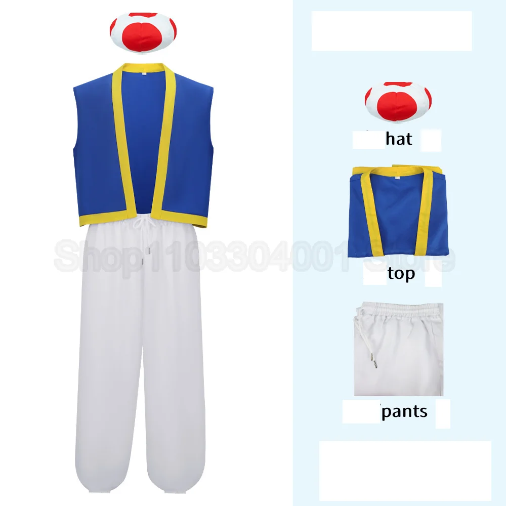 

Kinopio Toad, шляпа для косплея, костюм для взрослых, игра Bros 2, фантазия, наряды для ролевых игр, жилет, брюки, карнавальная вечеринка на Хэллоуин