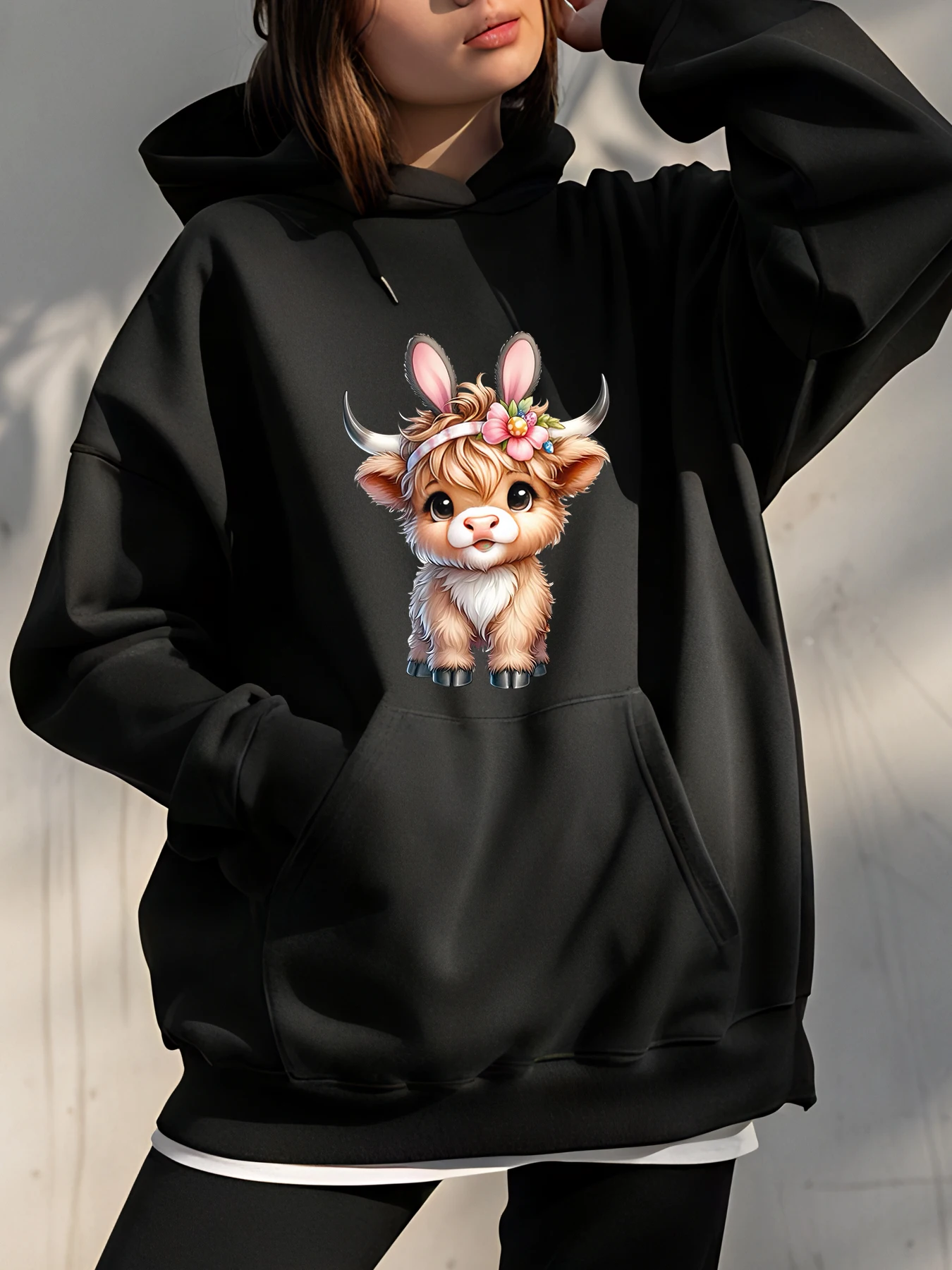 

Толстовка с милым коровьим кроликом и мультяшным принтом, толстовка унисекс, повседневная уличная одежда для женщин, мужчин и детей