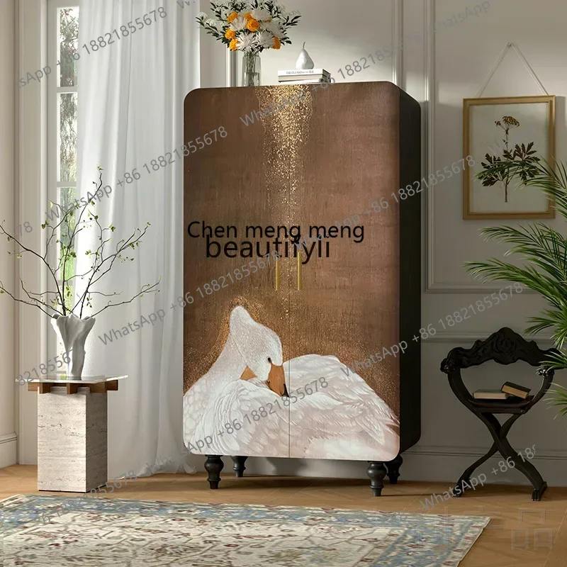 zq1French خزانة ملابس كلاسيكية من الخشب الصلب الخالص خزانة ملابس فاخرة بباب مزدوج وخزانة متكاملة خالية من التركيب #2