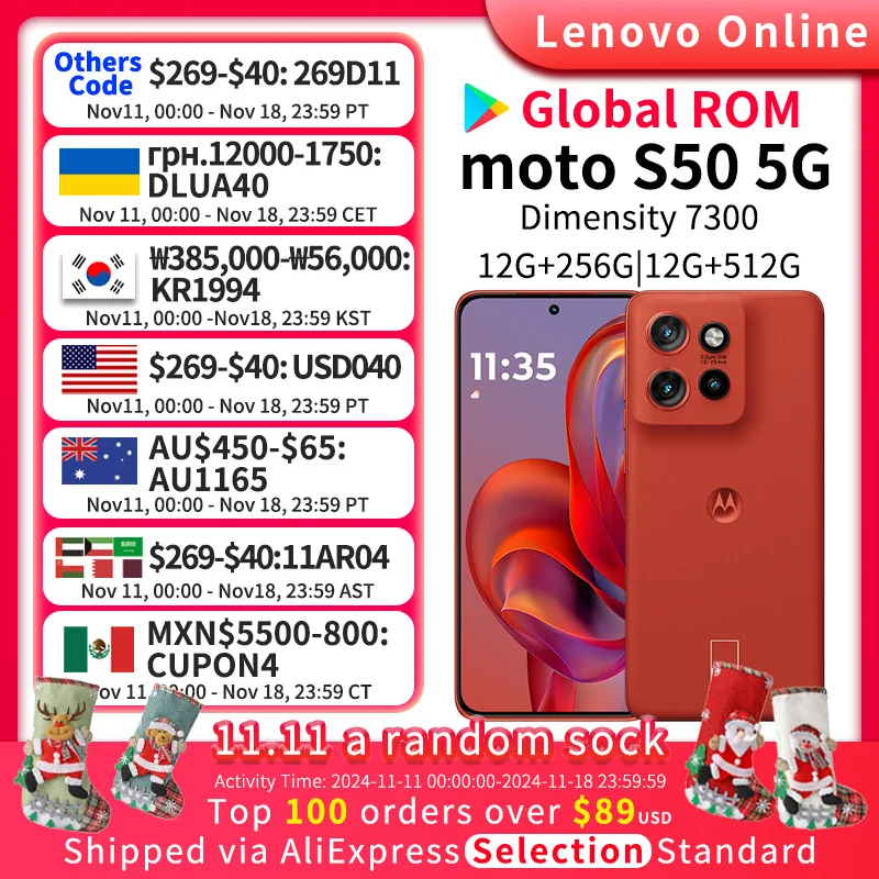 Original MOTOROLA Lenovo Moto S50 5G Phone Android 68W Fast Charge 6.36 Inch 120Hz Dimensity 7300 50MP SONY 2024 Camera 12G 512G