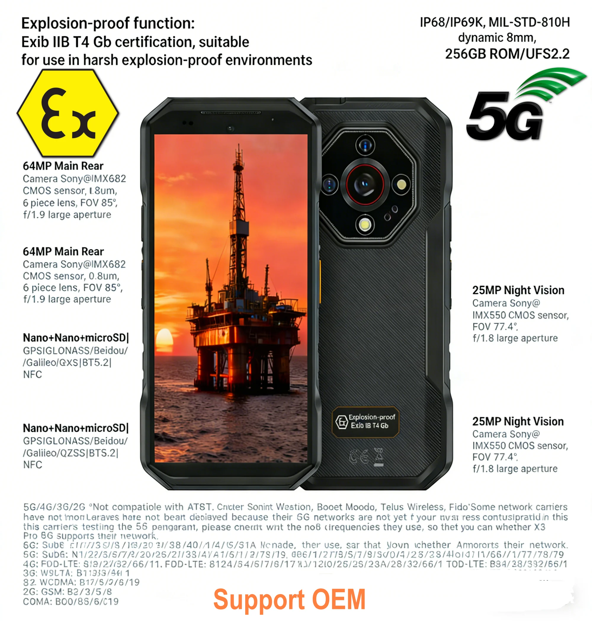Explosion-proof X3 Phone RAM 8+8GB ROM 256GB Screen 5G Net Android 15 GPS 5.65