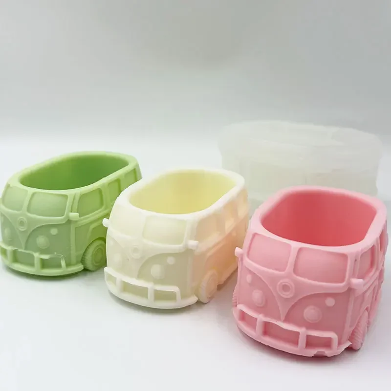 

Cute Bus Flower Pot Silicone Mold Bus Shape Cement Candle Vessel Silicone Mold Succulent Plant Pot Mold Pen Holder Plaster Mold