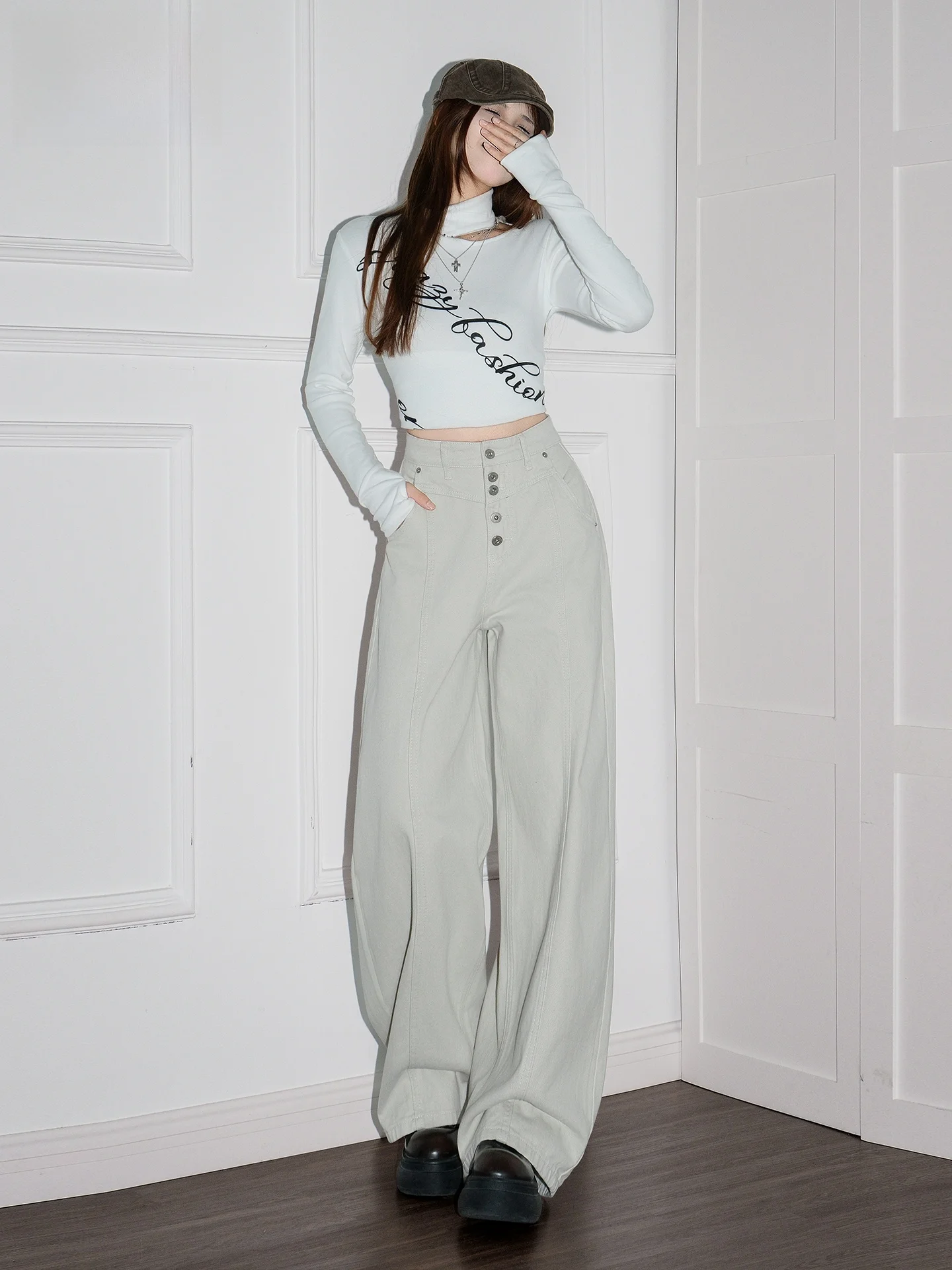 

Женские джинсы в американском стиле с одной пуговицей, свободного кроя, с высокой талией, повседневные, весенние, модные, с эффектом похудения, широкие брюки