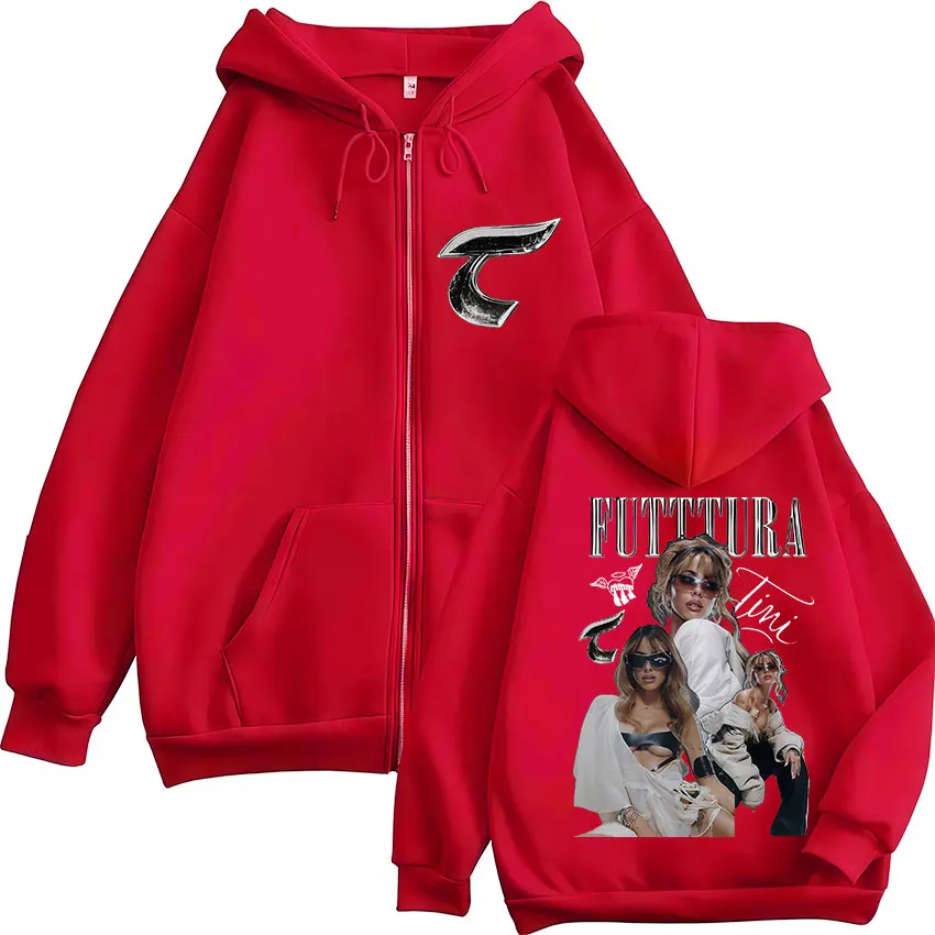 المغني TINI Fectura Tour 2025 ألبوم زمم هوديي الرجال النساء الرجعية المتضخم سترة البلوز موضة عالية الجودة قلنسوة بسحاب