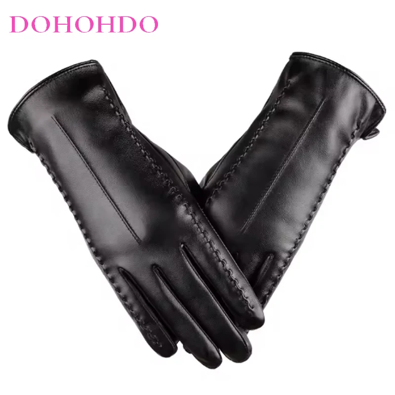 

Black Gloves Touch Screen Motorcycle Leather Gloves Ladies Riding In Winter Driving Imitation Leather Gloves Guantes Para Motos